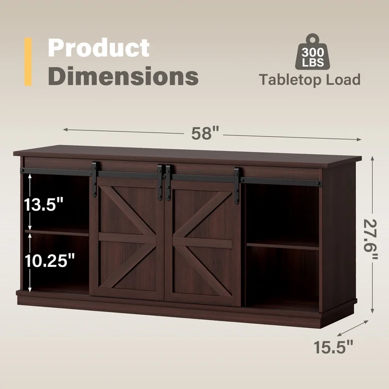 Furmax 65 inch TV Stand Entertainment Center with Sliding Barn Doors and Storage,White