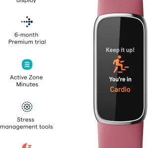 Fitness and Wellness-Tracker with Stress Management, Sleep-Tracking and 24/7 Heart Rate, One Size S L Bands Included, Lunar White/Soft Gold Stainless Steel, 1 Count