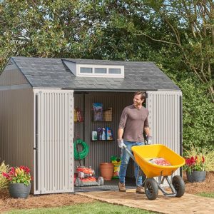 Rubbermaid Resin Outdoor Storage Shed With Floor Weather Resistant Gray Organization for Home