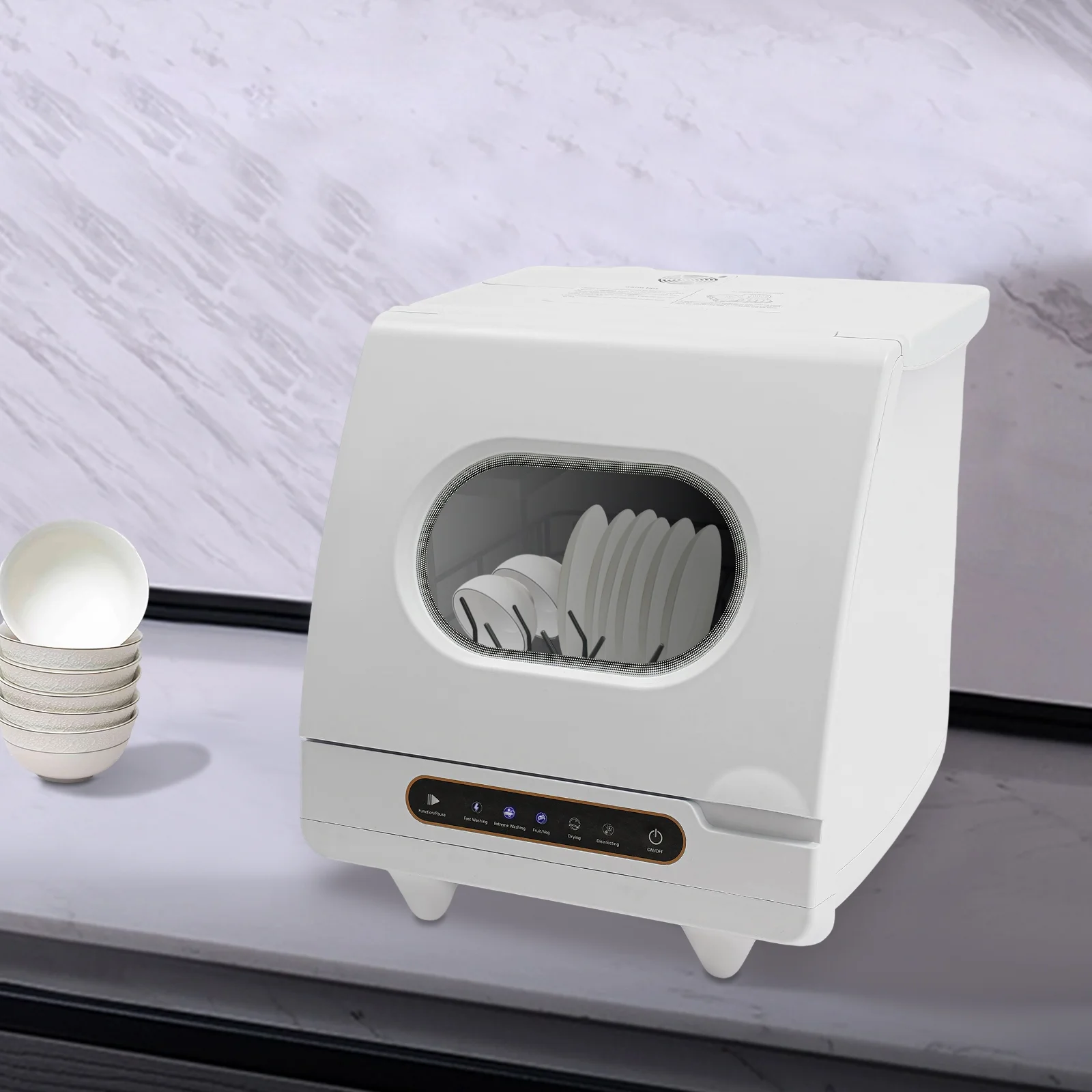 ToppiJoy Portable Countertop Dishwasher with 5 Washing Functions, Quick Wash, Sterilization & Energy-Saving Design -C Ideal for Small Kitchens, Apartments, and Family Homes