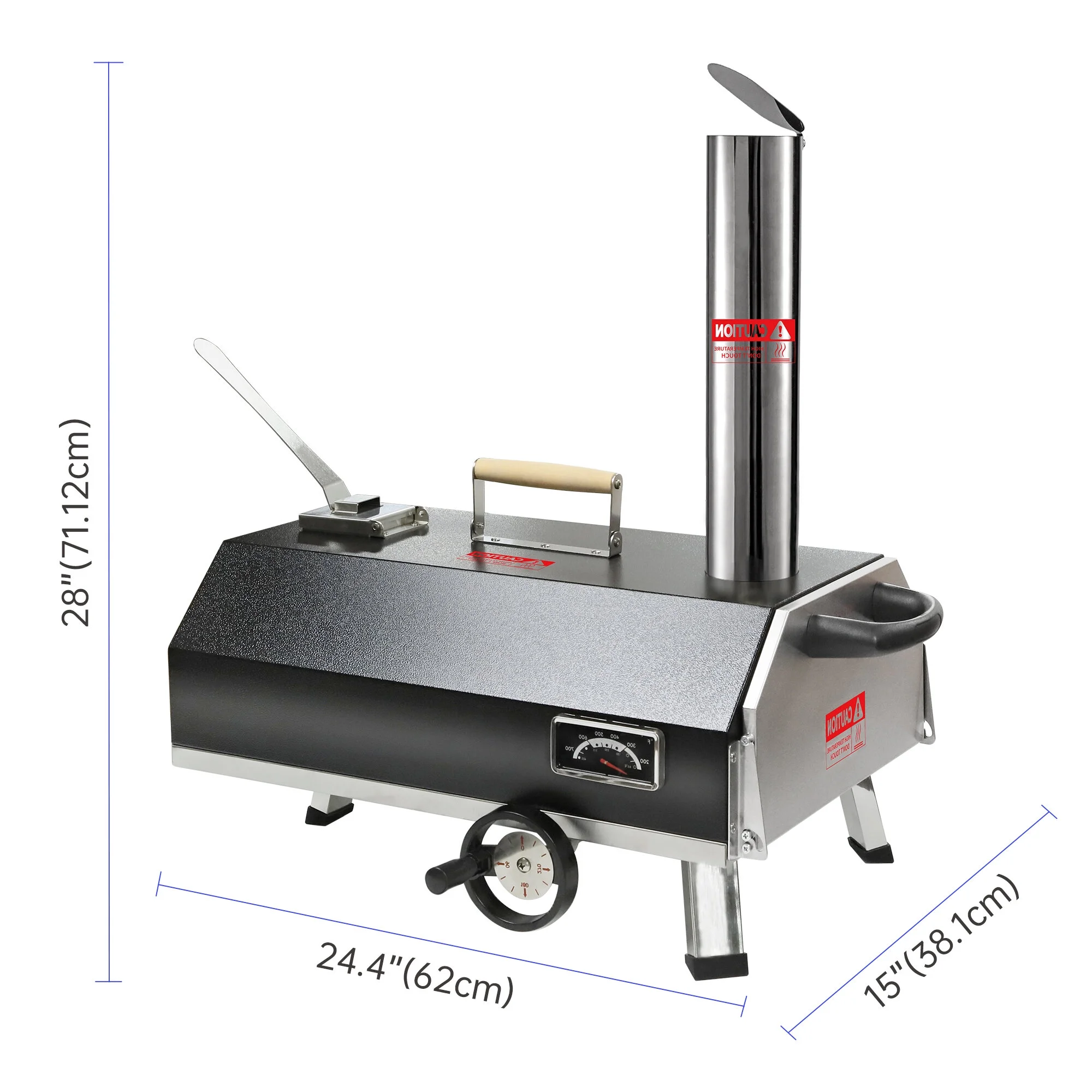BBQ Utensils Silver Pizza Oven Outdoor 12" Semi-Automatic Rotatable Pizza Ovens Portable Stainless Steel Wood Fired Pizza Oven Pizza Maker with Built-in Thermometer Pizza Cutter Carry Bag,Outdoor Gri