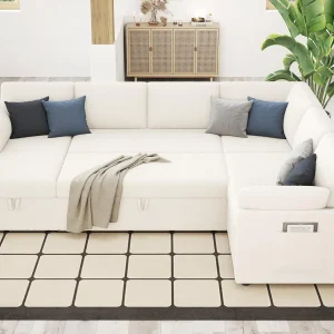 VanAcc Sofa Bed, Sleeper Sofa with Storage Chaise 2 in 1 Pull Out Couch Living Room