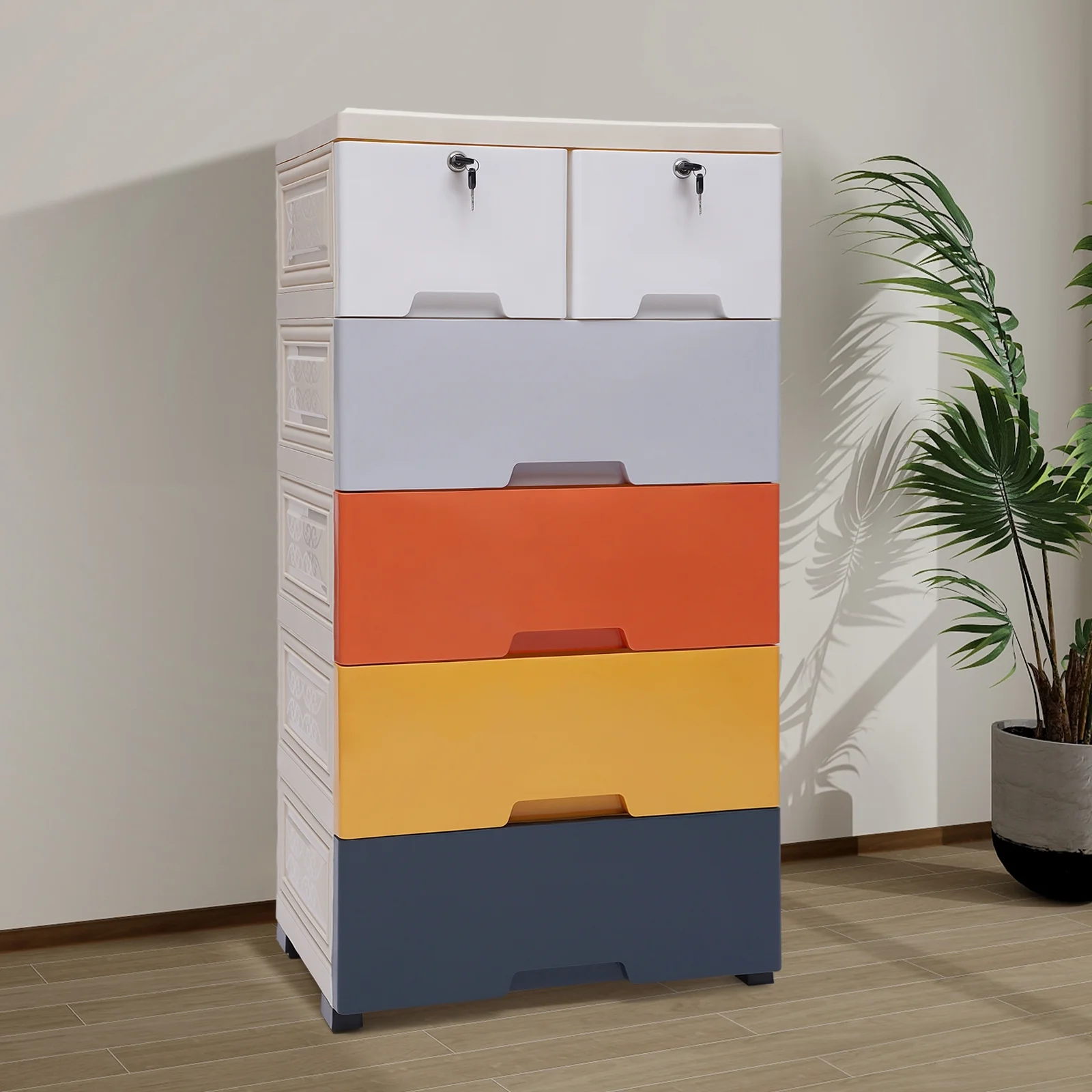 Peakora Multi-color Storage Cabinet with 6 Drawers, Closet Drawers with Two Drawers with Locks, Tall Dresser Organizer for Clothes, Playroom, Bedroom Furniture