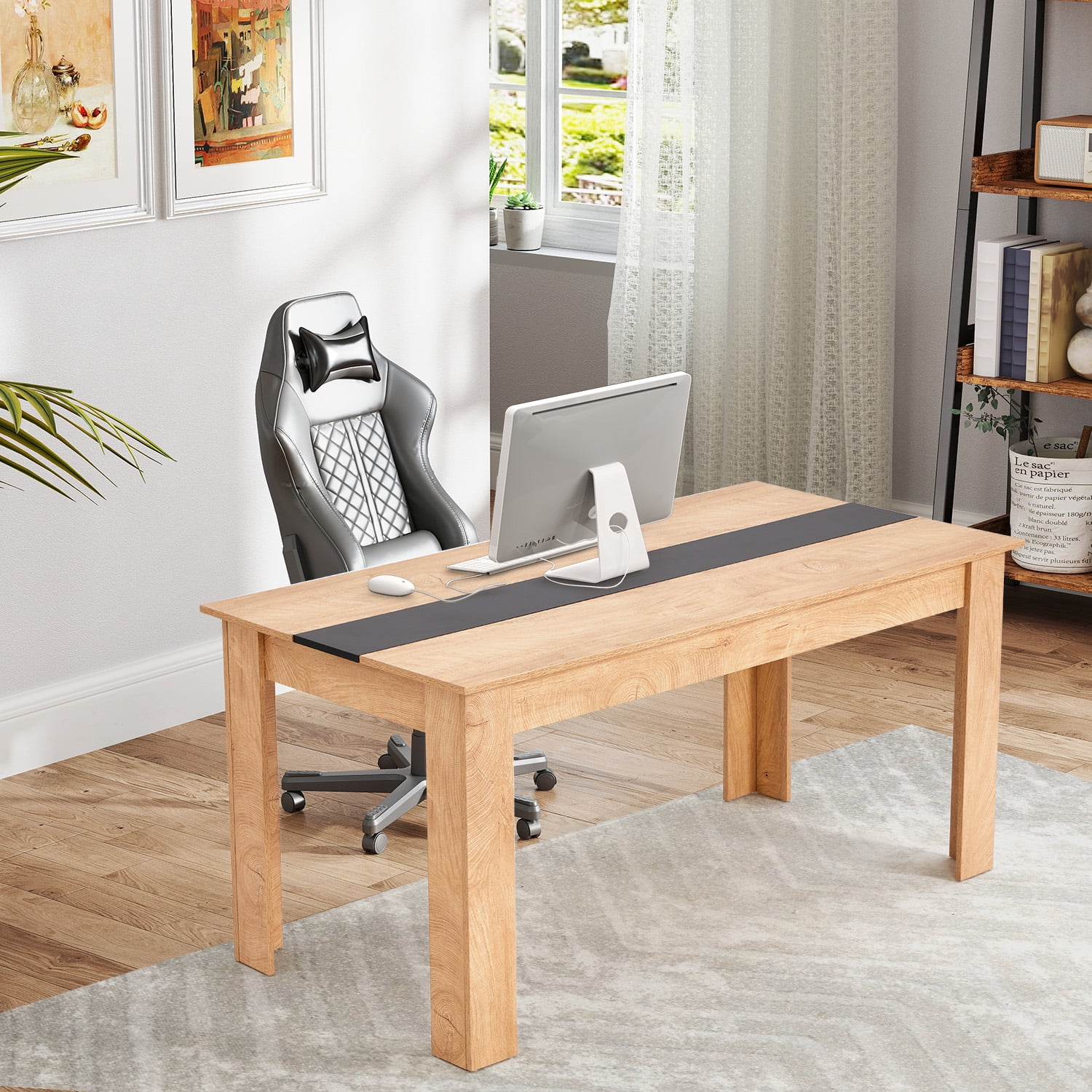 AVAWING 44" Dining Room Bench Set of 2, Wood & Linen Fabric Kitchen Benches, Beige & Natural