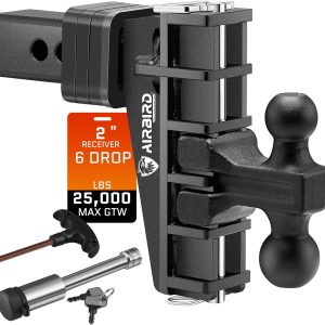 Adjustable Trailer Hitch Fits 2-Inch Receiver, Heavy Duty Tow Hitches (17000 LBS GTW) 6 Inch Drop Truck Hitch Tri-Ball Mount with Hook (1-7/8" x 2" x 2-5/16")