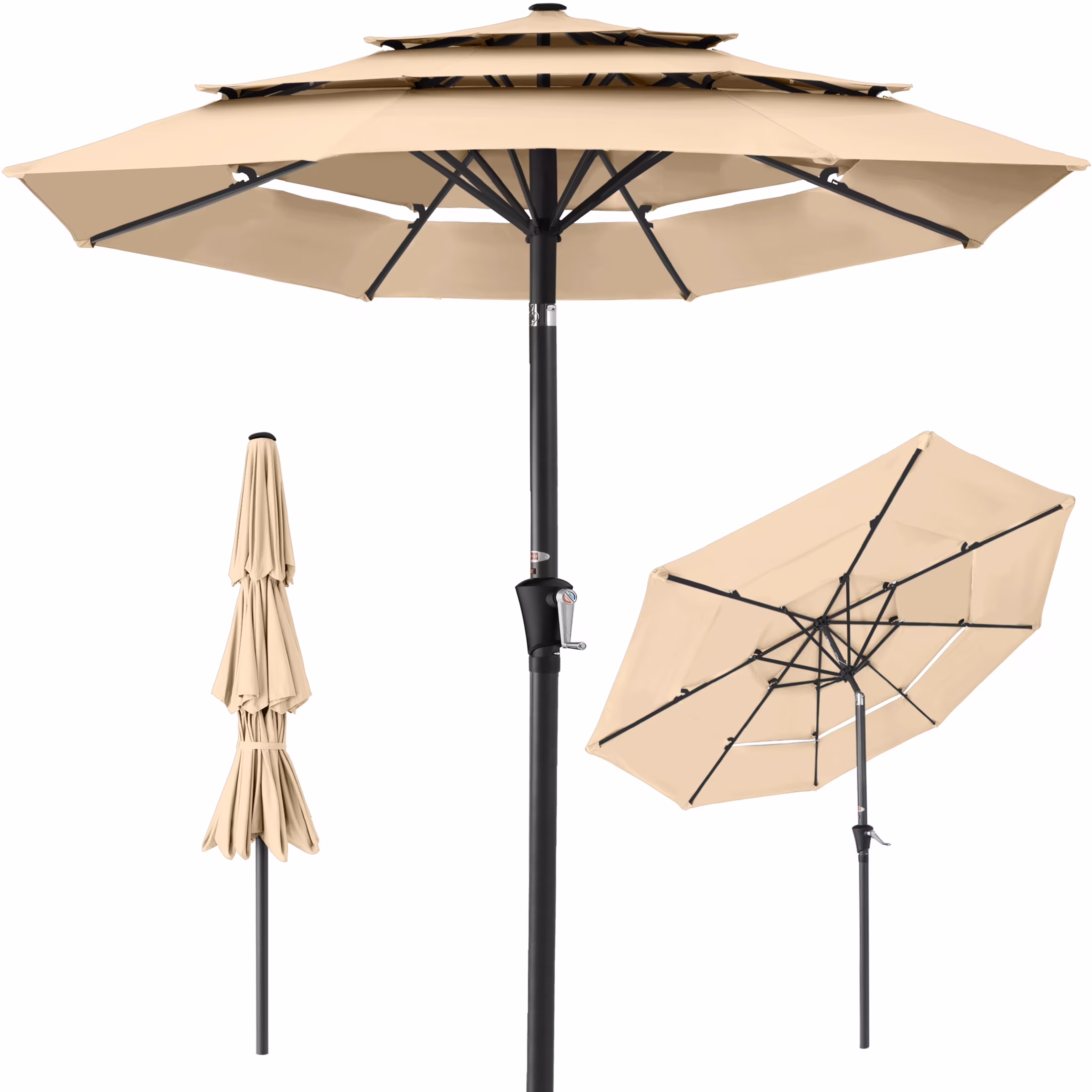 Best Choice Products 10ft 3-Tier Patio Umbrella, Market Sun Shade w/ Tilt Adjustment, Easy Crank - Red