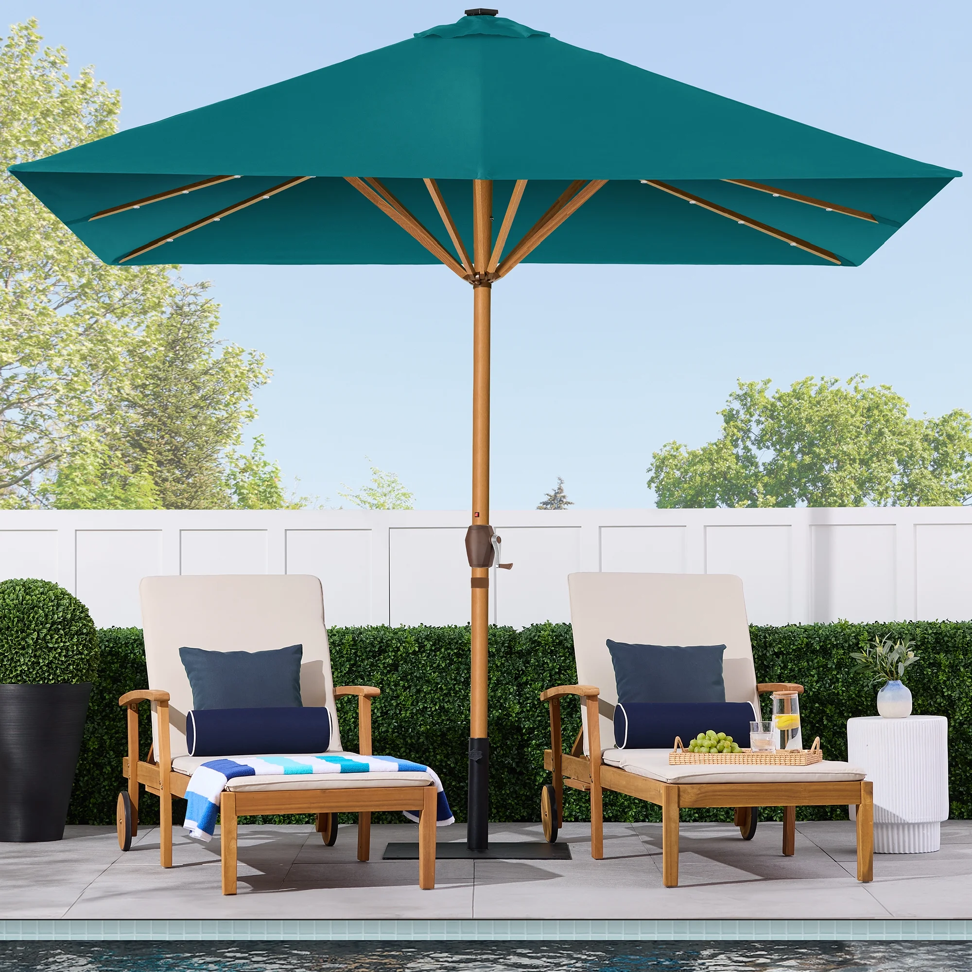 Best Choice Products 9ft Deep Square Solar LED Lighted Patio Umbrella w/ Woodgrain Pattern, UV-Resistant - Black