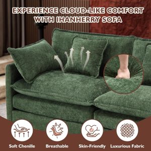 Ihanherry 146" U-Shaped Modern Sofa Modular Sectional Cloud Couch with 2 Ottoman, 6-Seat Chenille Deep Seat Sofa with 6 Pillows for Living Room, Bedroom and Apartment, Grey