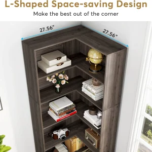 Tribesigns 71" L-Shaped Bookcase, 6-Tier Corner Bookshelf, Industrial Storage Display Rack, Grey