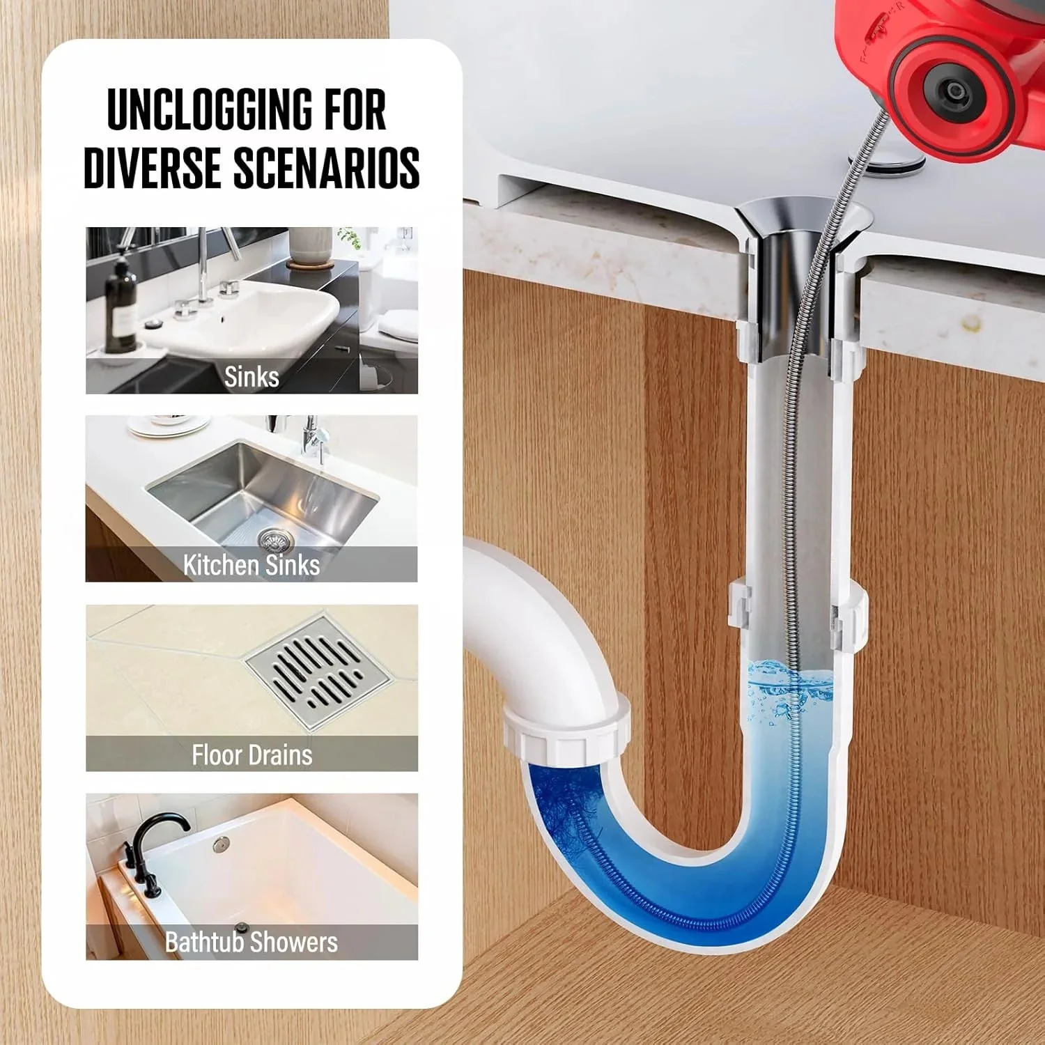 POPULO 20V Cordless Electric Drain Auger-Efficient 25Ft Auto-Feed Drain Snake with Replaceable Cable,2.0Ah Battery,Charger,Storage Bag & Gloves for Kitchen,Bathroom,Shower Pipes (3/4"-2")"