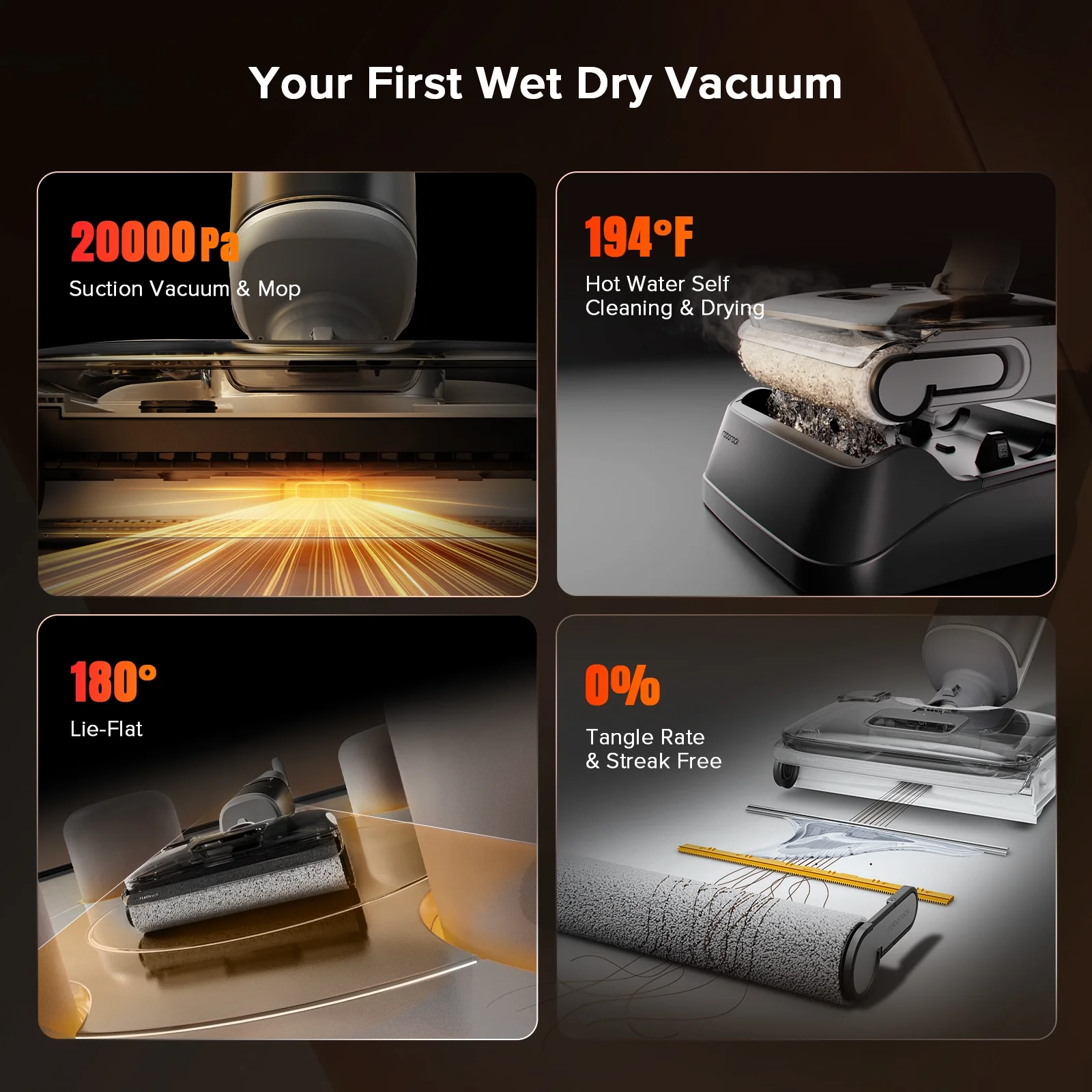 Roborock F25 GT Vacuum Mop All in One, Wet Dry Vacuum Cleaner Cordless, 20000Pa Floor Cleaner Machine for Tile Hardwood Wood Vinyl Floor, Edge to Edge Self Cleaning Electric Mop with 180- Lie-Flat