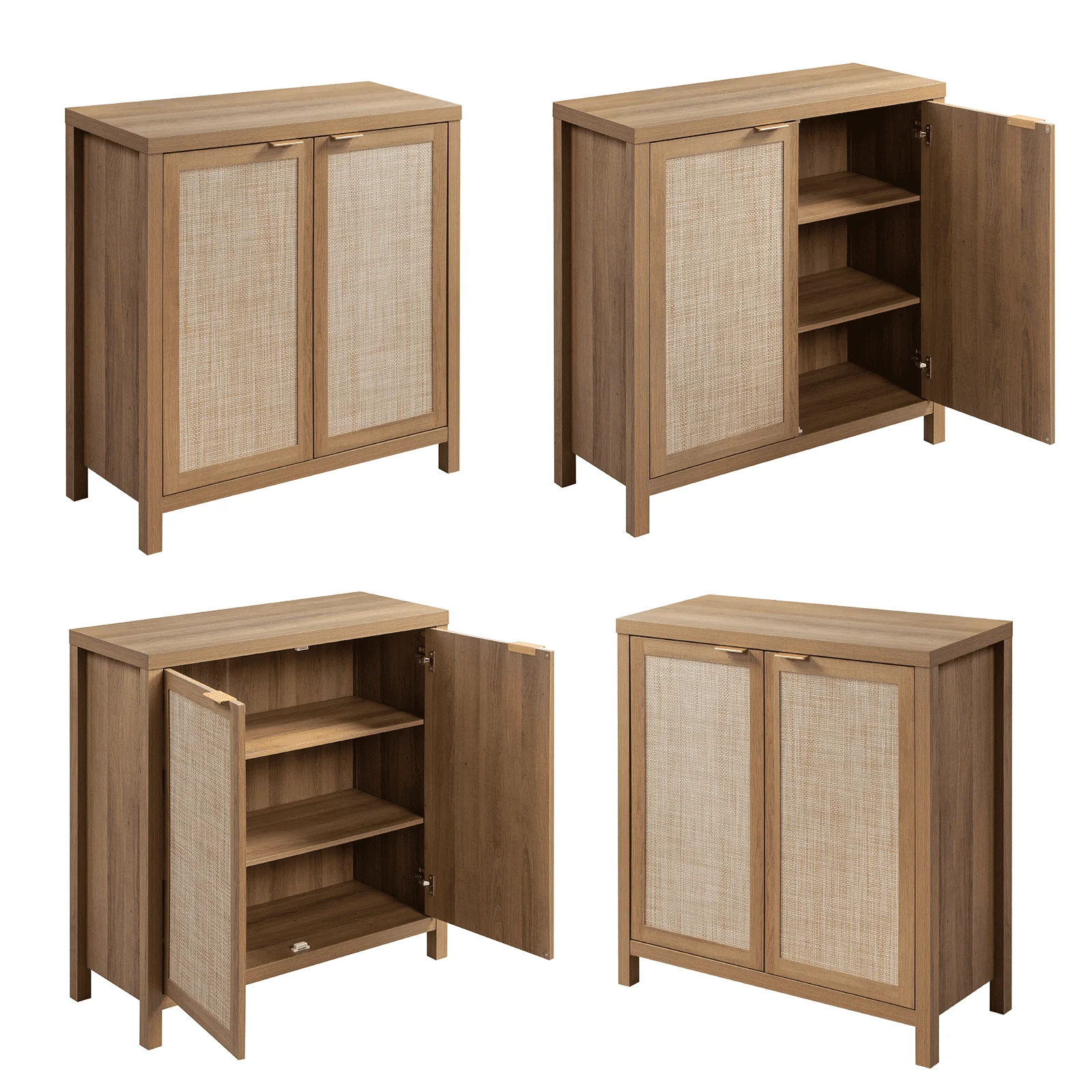 Sanspredet Sideboard Buffet Cabinet Set of 2, Rattan Cabinet with Doors Farmhouse Kitchen Storage Cabinet, Boho Liquor Cabinet Accent Cabinet