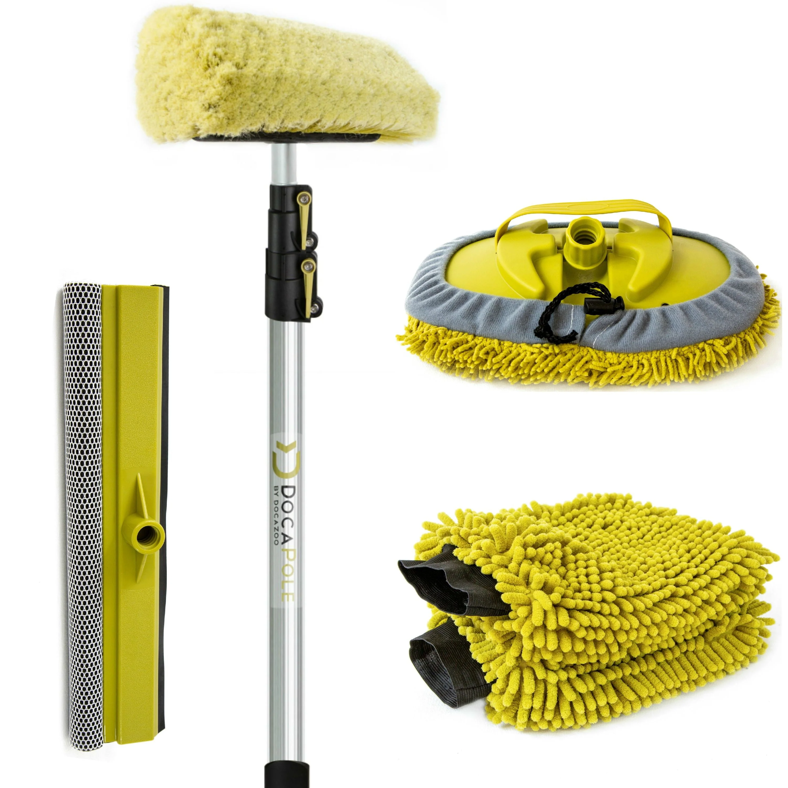 DocaPole Car Cleaning Kit: Car Wash Kit with 5-12-?Extension Pole & Soft Brush, Car Squeegee, Car Wash Mitt (2X), Microfiber Cleaning Head