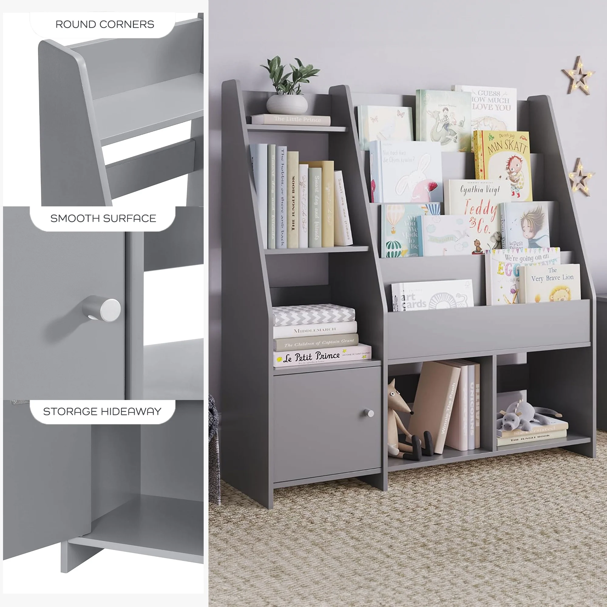 Sturdis Kids Toy Storage Organizer With Bookshelf and White Bins