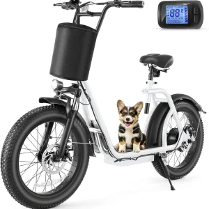 Caroma Peak 800W Foldable Adult Electric Scooter with 20-inch Wide Tires, 48V Battery, Basket, and Adjustable Seat