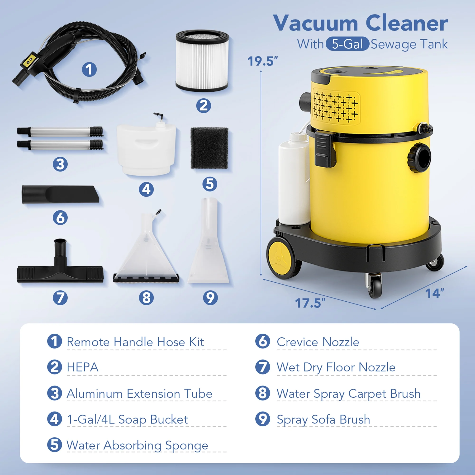 Gymax 4-in-1 Wet Dry Vacuum Cleaner w/ 5.5 Peak HP & 17 KPA Max Suction Attachments