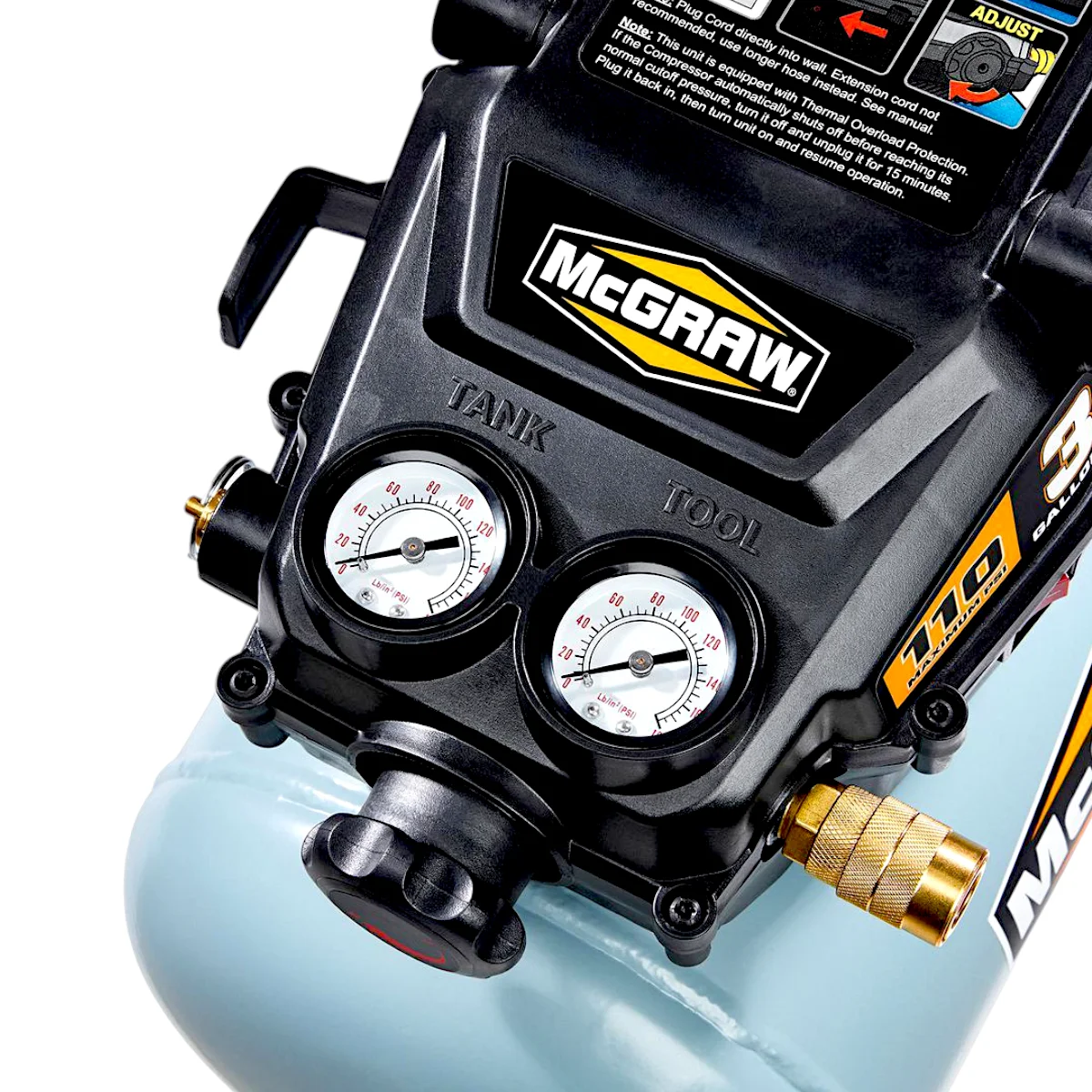 MCGRAW 3 Gallon 110 PSI Oil-Free Light-Duty Air Compressor with - Perfect for Cleaning, Inflation