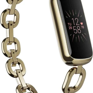 Fitness and Wellness-Tracker with Stress Management, Sleep-Tracking and 24/7 Heart Rate, One Size S L Bands Included, Lunar White/Soft Gold Stainless Steel, 1 Count