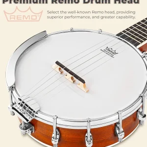 String Banjo 26 Inch MINI Travel Banjo Banjo Beginner Kit with Remo Head Open Back & Closed Solid Back with beginner Kit Comfortable Carrying Bag