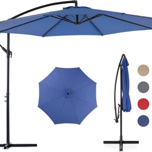 9.8FT Offset Patio Umbrella Hanging Cantilever Umbrella Outdoor Sun Shade with Easy Tilt Adjustment, 8 Ribs, UV Protection for Backyard, Lawn, Garden and Pool, Blue