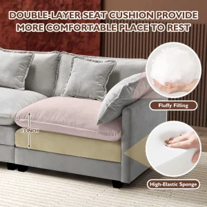 Ihanherry 146" U-Shaped Modern Sofa Modular Sectional Cloud Couch with 2 Ottoman, 6-Seat Chenille Deep Seat Sofa with 6 Pillows for Living Room, Bedroom and Apartment, Grey