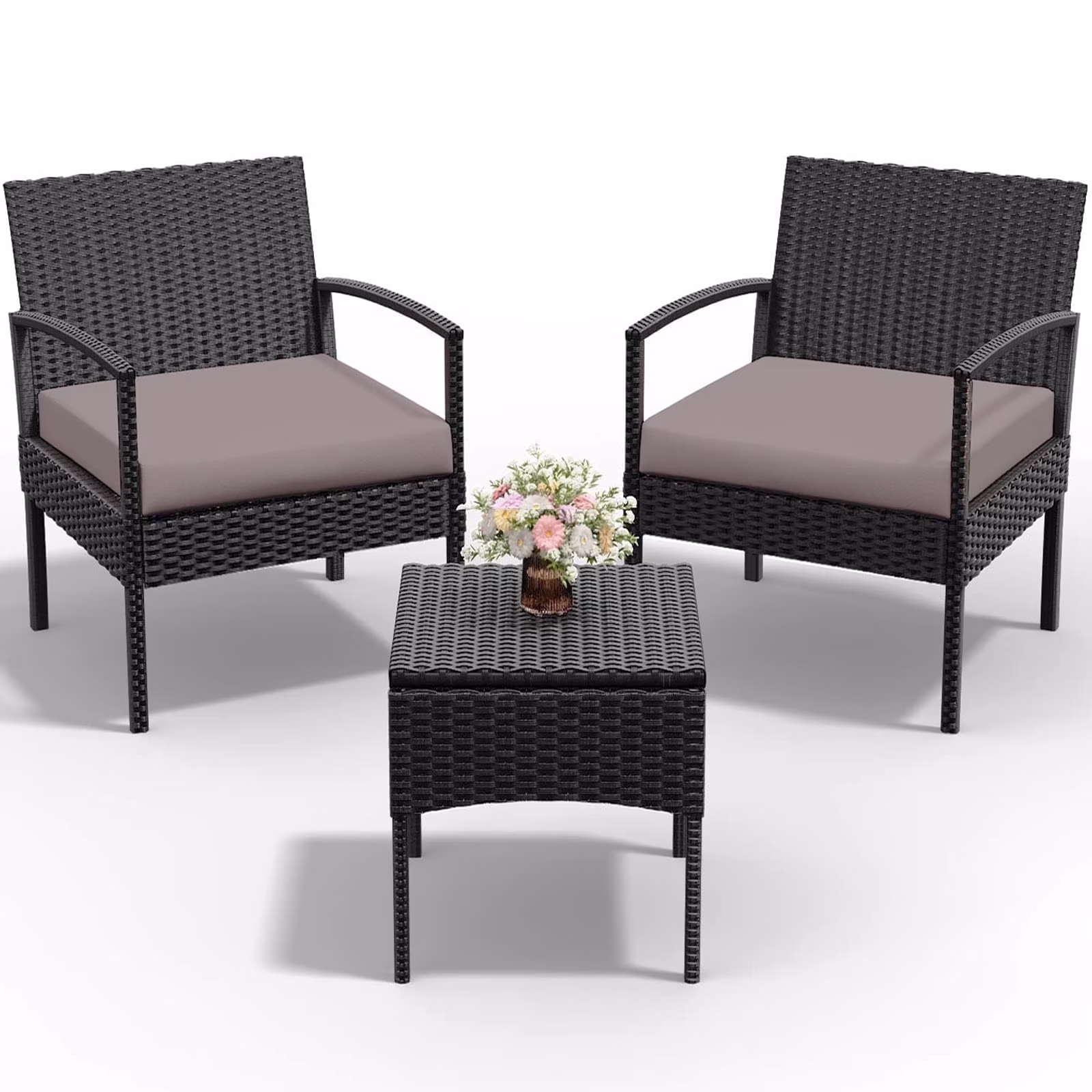 Tappio Outdoor Furniture 3 Piece Patio Bistro Furniture Set, Rattan Conversation Chairs Set with Side Table and Cushions, Patio Furniture Sets for Balcony Garden Porch, Red