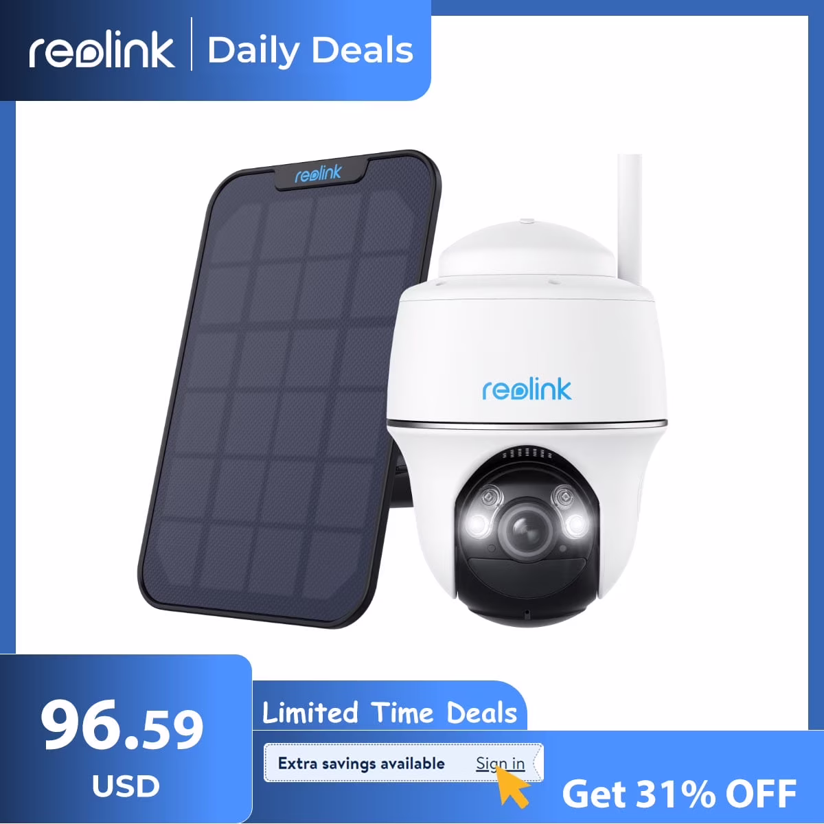 Reolink Argus 5MP PT Outdoor Wireless Battery Wifi Security Camera Night Vision 2-Way Talk Add Solar