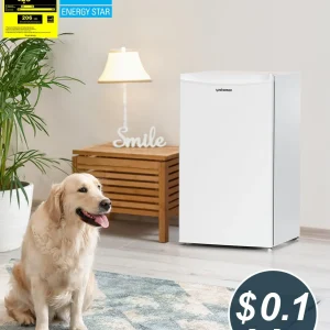Upstreman 3.2 Cu.Ft Mini Fridge with Freezer, Single Door Mini Fridge, Dorm Fridge, Adjustable Thermostat, Mini Refrigerator for Bedroom, Office, Dorm, Black-BR321