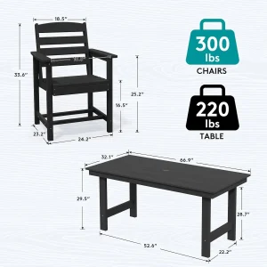 SERWALL 7-Piece Patio Table Set, Outdoor HDPE Dining Furniture with Umbrella Hole, All Weather Table and Chairs for Lawn, Garden, Poolside, Aruba