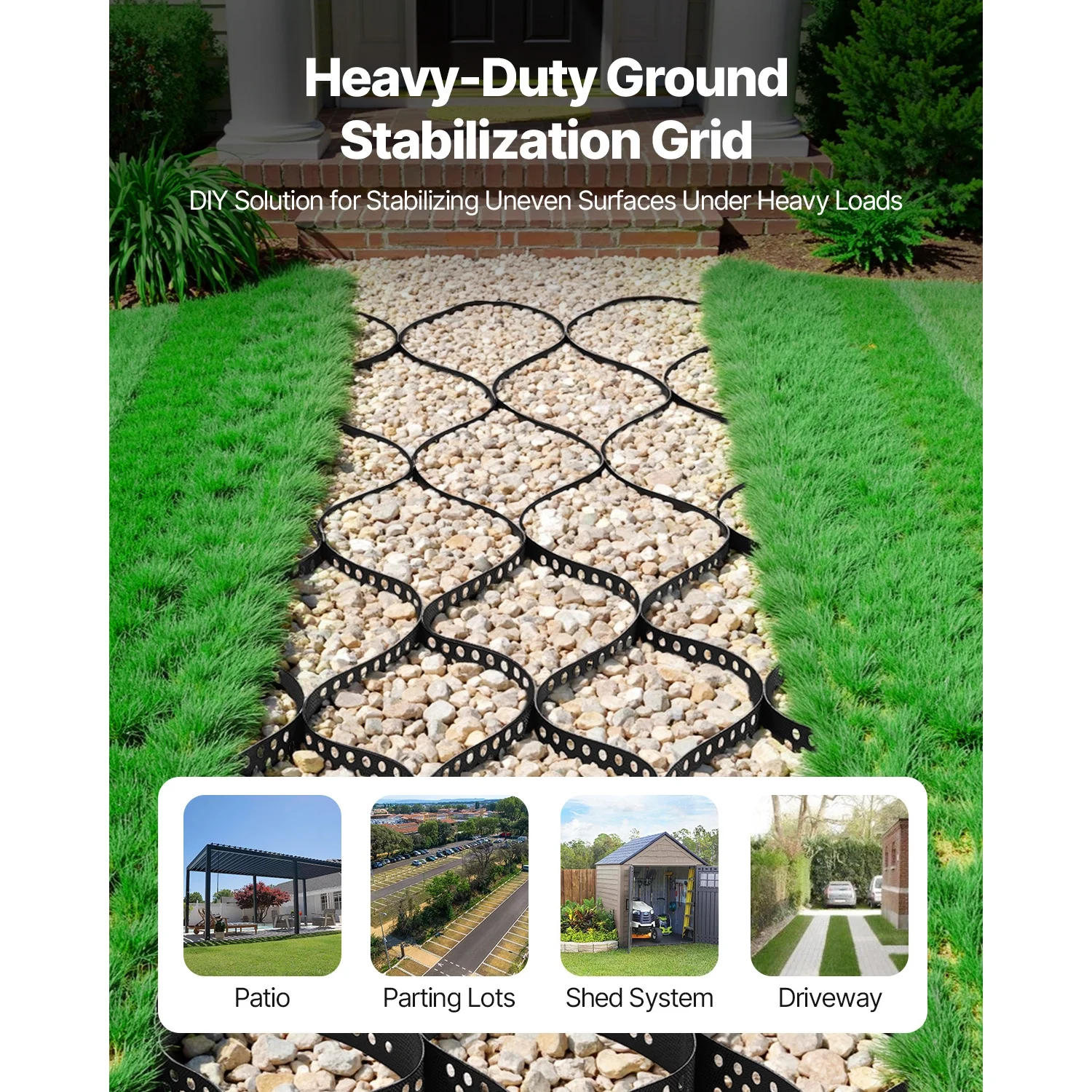 KFFKFF Gravel Grid, 4 Inch Depth, 17.06 x 8.86 FT / 5200 x 2700 mm, Supports 1880 LBS Per Sq ft, Permeable Ground Stabilizer for Garden, Patio, Walkway, RV Parking Slopes