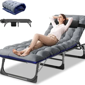 Slsy Folding Lounge Chair, 5-Position Adjustable Outdoor Reclining Chair, Folding Sleeping Bed Cot, Folding Chaise Lounge Chair for Pool Beach Patio Sunbathing