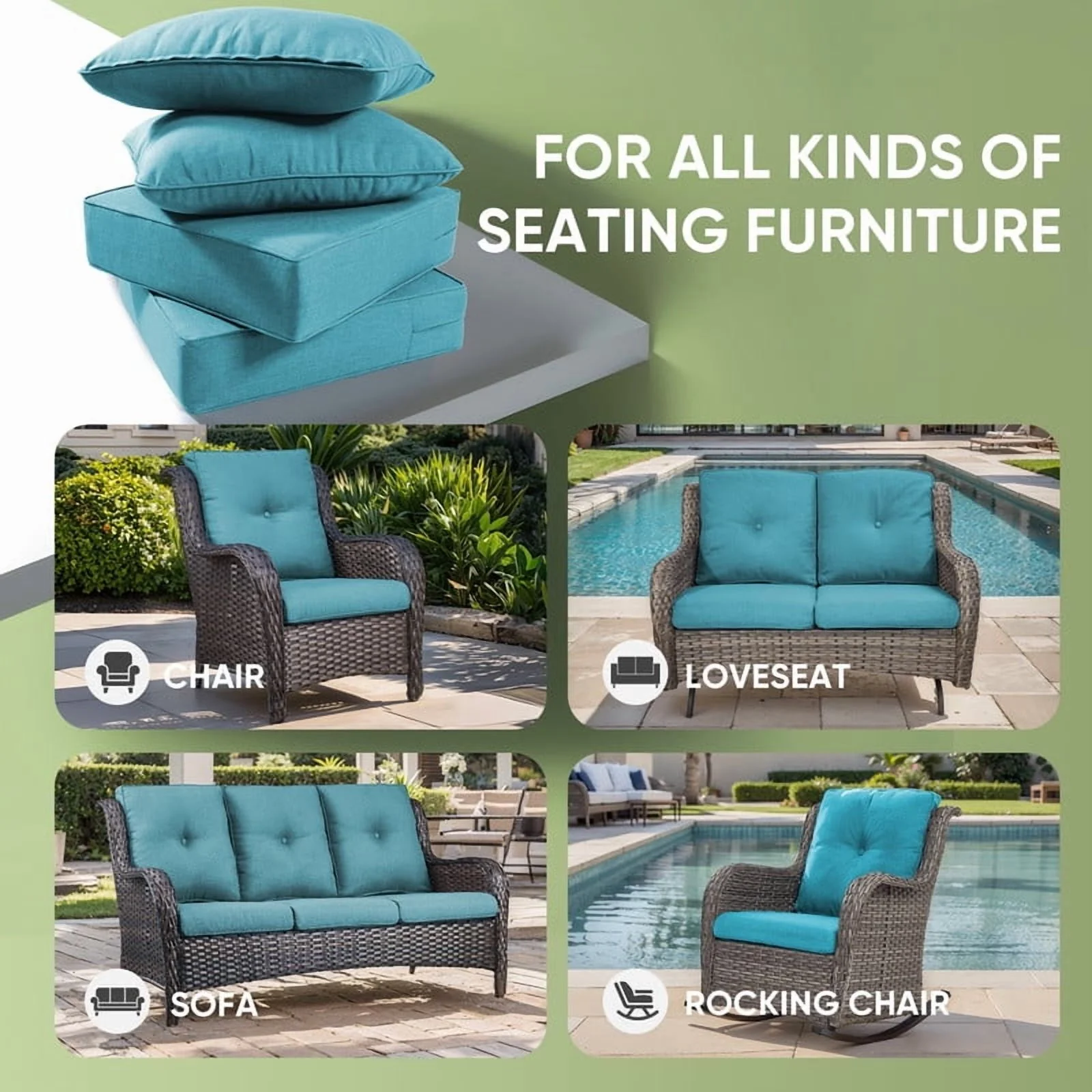 Bellefurn Outdoor Deep Seat Cushion 24 X 24 X 6 inch for Patio Furniture,Outdoor Chair Cushions Waterproof & Fade Resistant Patio Furniture Cushions for Wicker Chair, Sofa, Couch