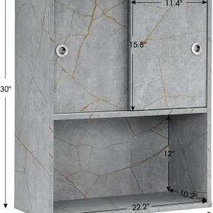 BarberPub Wall Mounted Bathroom Storage Cabinet with Sliding Door and Shelf, Salon Storage Equipment, 30"(H)x 23.6"(W), Black