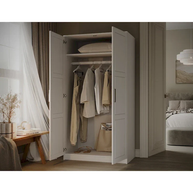 Palace Imports 100% Solid Wood 2-Door Urban Wardrobe Armoire with Solid and Mirrored Doors