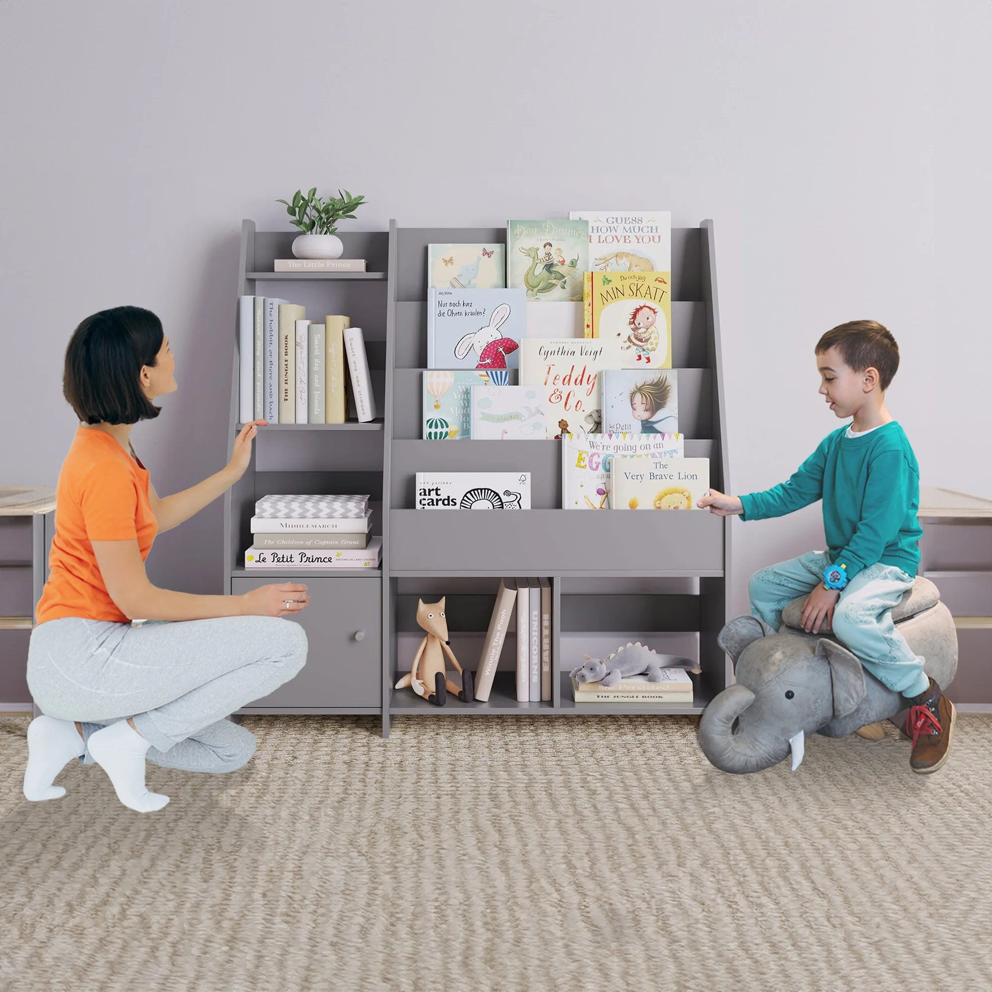Sturdis Kids Toy Storage Organizer With Bookshelf and White Bins
