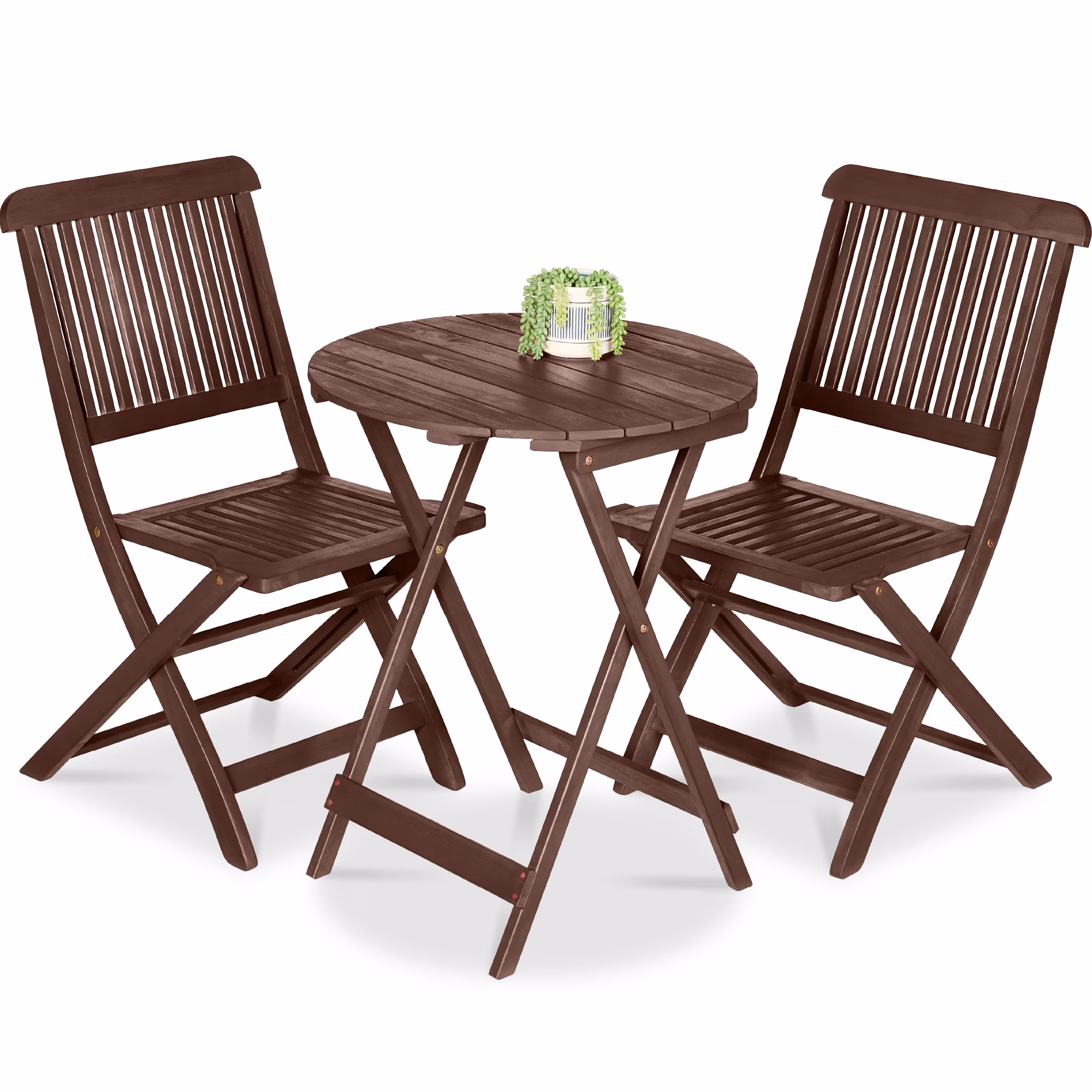 Best Choice Products 3-Piece Acacia Wood Bistro Set, Folding Patio Furniture w/ 2 Chairs, Table - Natural