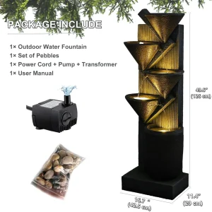 Waterfall Fountain 5-Tier Floor Standing Water Fountains with LED Lights for Garden, Living Room, Patio, Home Decor