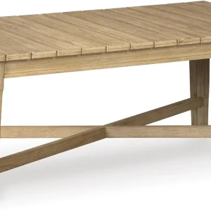 Signature Design by Ashley Clare View Coastal Outdoor Patio Eucalyptus Sofa with Cushions, Beige