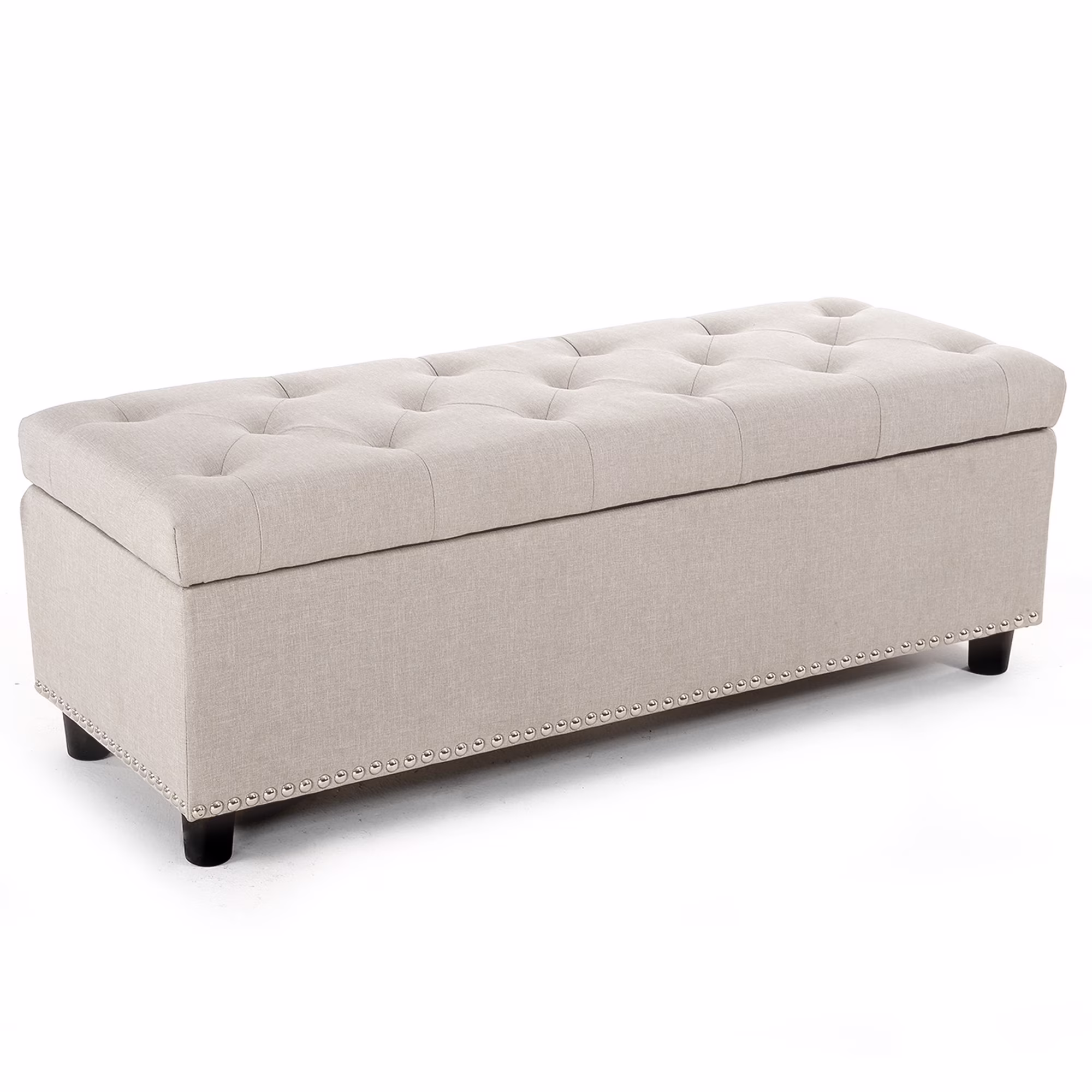 BELLEZE 35 Inch Storage Ottoman, Button-Tufted Ottoman Linen Storage Bench with Safety Close Hinge, Ottoman with Storage for Living Room, Entryway, Hallway, Foot Rest, Support 300lbs - Dark Grey