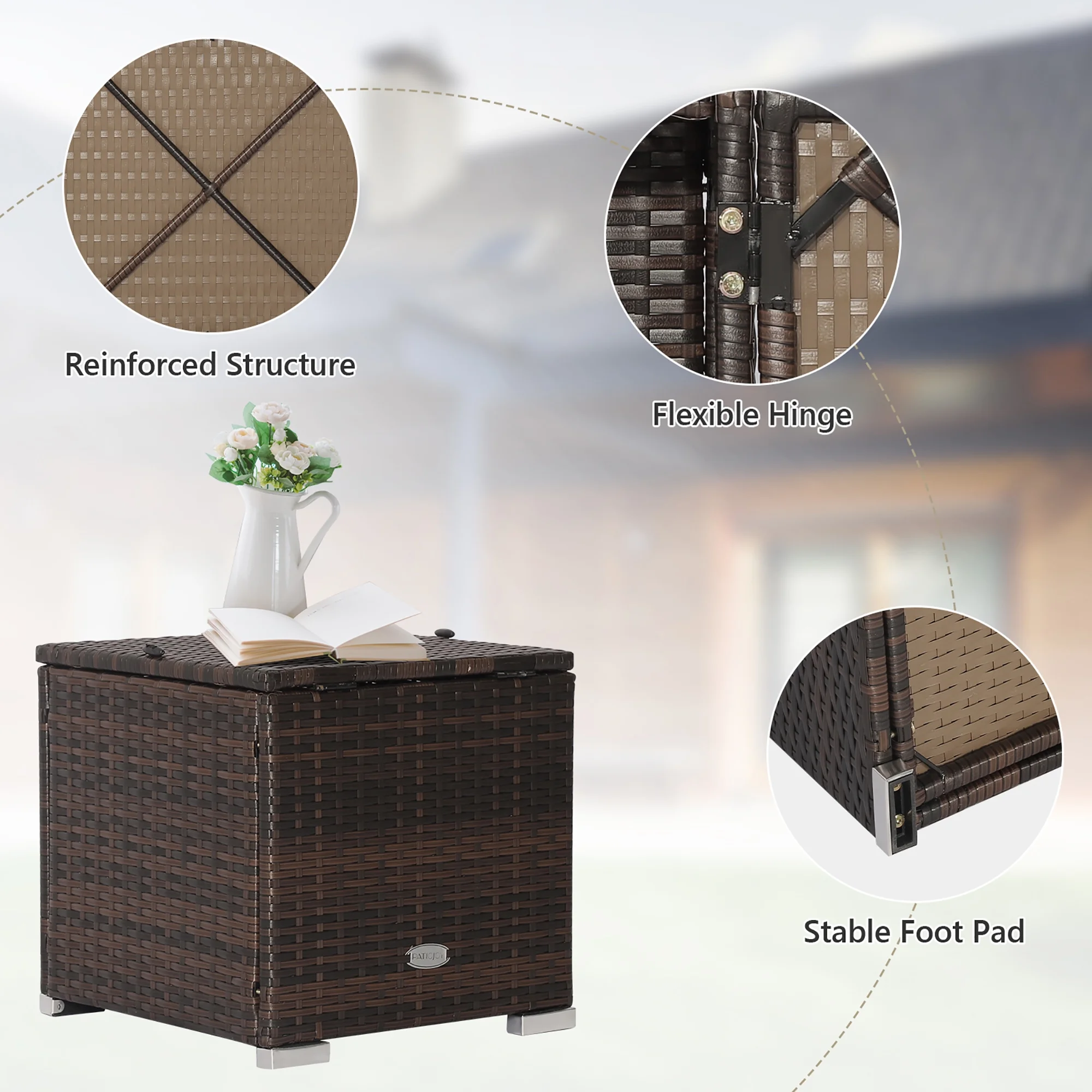 Costway 2PC Patio Rattan Ottoman Seat Side Table Storage Box Footrest Off White
