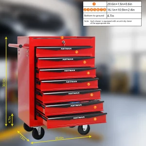 Tool Cabinets 4 Drawers Multifunctional Tool Cart with Wheels,Metal Rolling Tool Cart Storage for Garage Workshop Warehouse Repair Shop--With Stainless Steel Roof- Red&Black,Garage Tool Cabinets