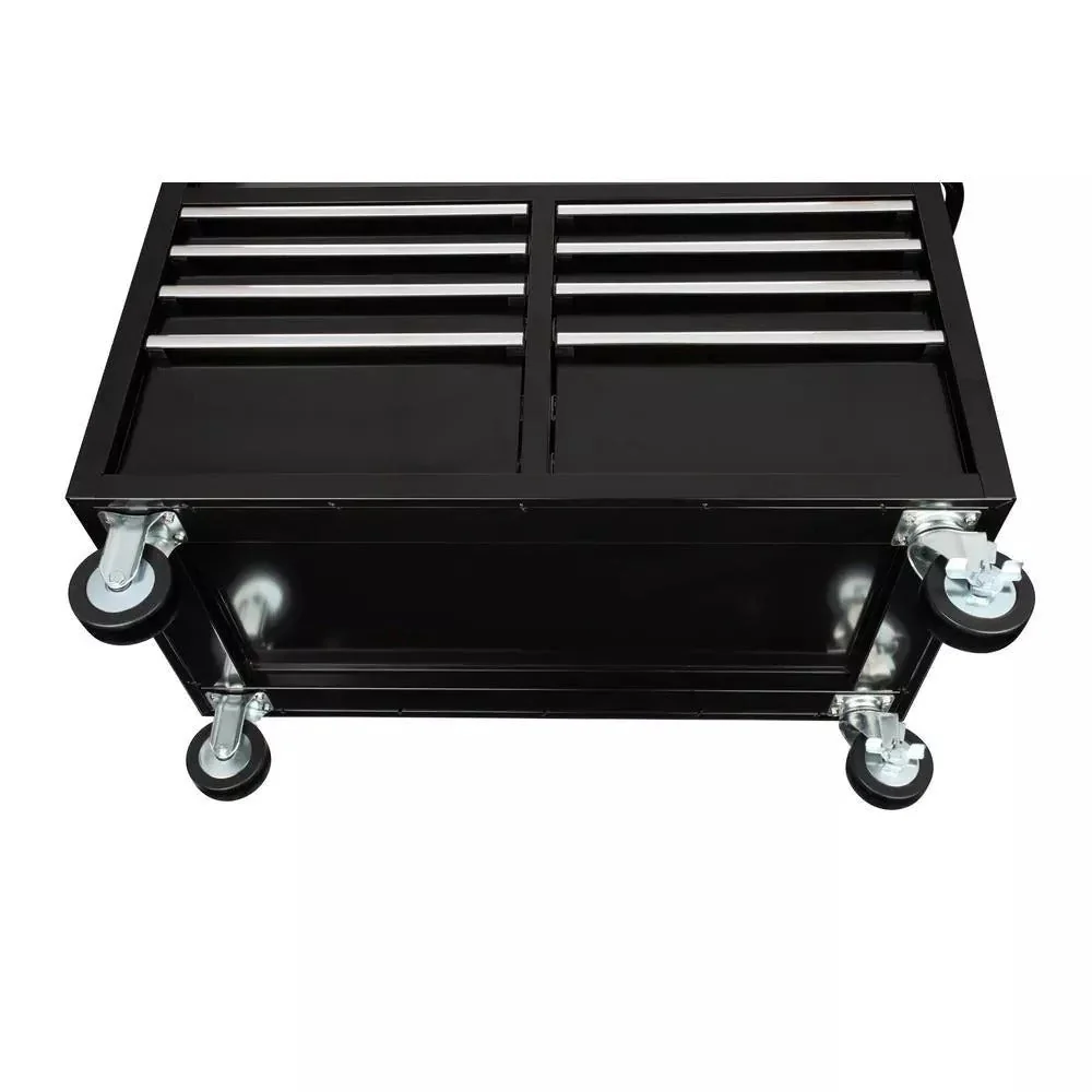 Gloss Black 46′′ 9-Drawer Mobile Tool Chest Workbench with Power Strip & Solid Wood Top