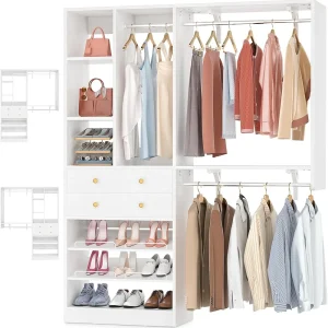 iSunirm 5FT Closet System with Drawers,5FT Closet System with Drawers, 60" Closet Organizer System with 2 Hanging Shelving Perfect Storage Solution for Organizing Your Closet