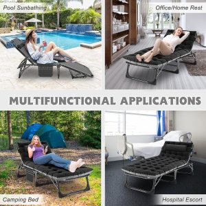 Slsy Folding Lounge Chair, 5-Position Adjustable Outdoor Reclining Chair, Folding Sleeping Bed Cot, Folding Chaise Lounge Chair for Pool Beach Patio Sunbathing