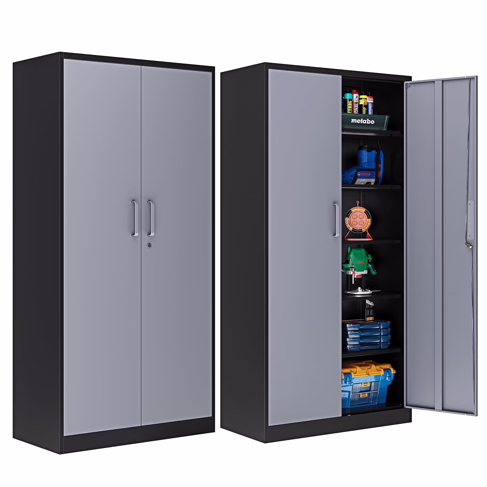 STANI Metal Storage Cabinet, 71- Tall Steel Cabinets with Locking Door and 5 Adjustable Shelves, Steel Classic Storage Cabinet for Home, School, Office, Garage