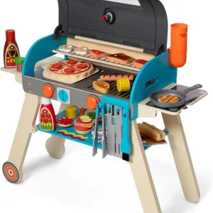 Wooden Luxury Grill, Smoker and Pizza Oven Toy Food Toy for Kids Pretend Cooking