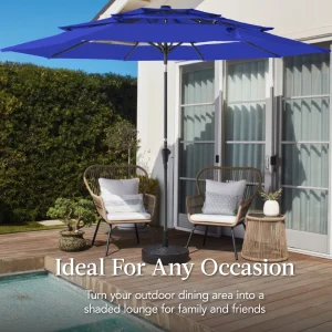 Best Choice Products 10ft 3-Tier Patio Umbrella, Market Sun Shade w/ Tilt Adjustment, Easy Crank - Red