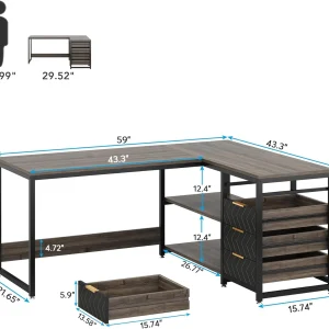 Tribesigns 59" L-Shaped Office Desk, Modern Reversible Computer Study Desk for Home Office, White