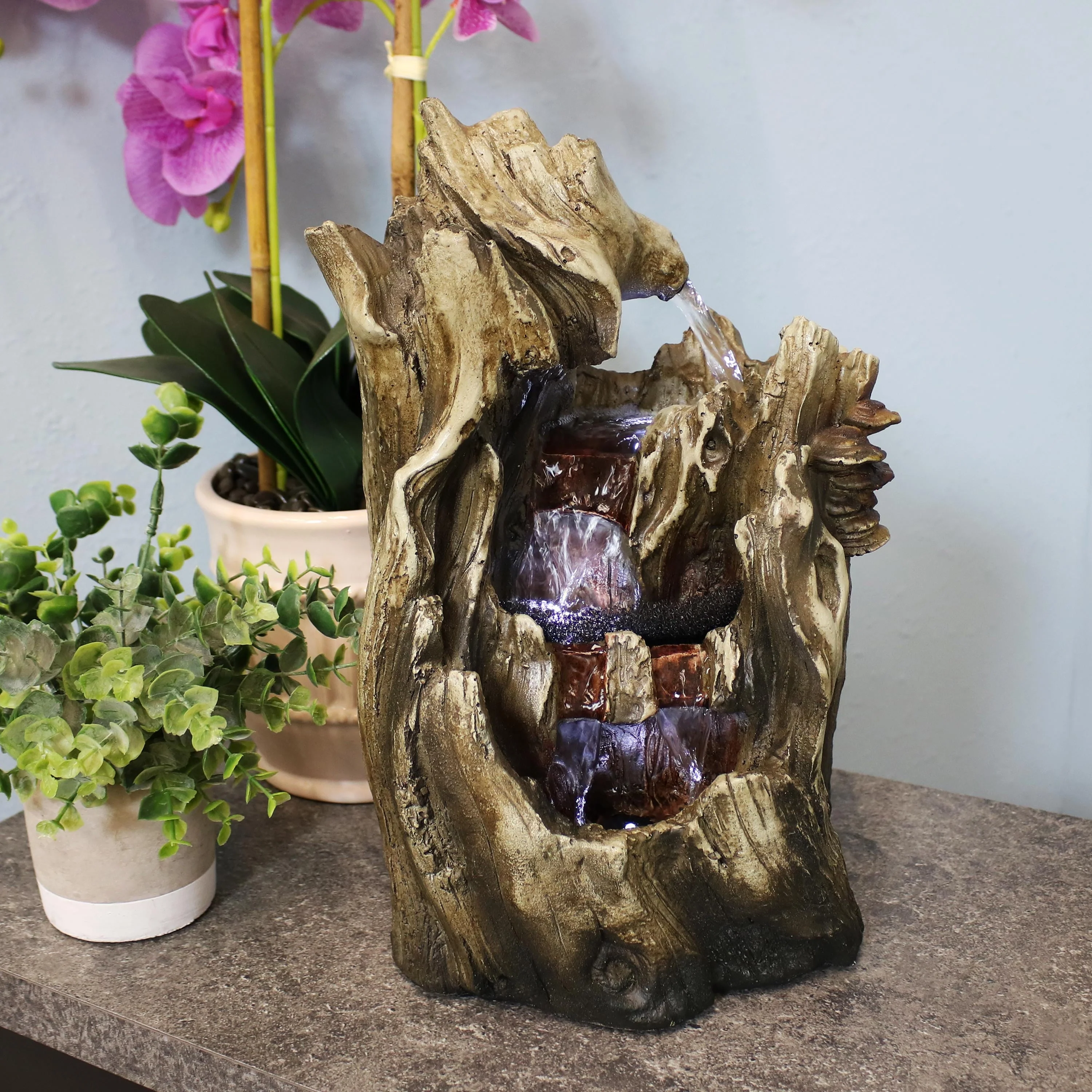Sunnydaze Indoor Home Decorative Cascading Caves Waterfall Tabletop Water Fountain with LED Lights - 14"