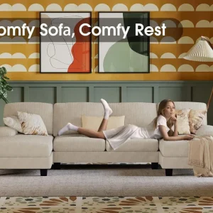 Furmax Sectional Couches for Living Room, U-Shaped Sofa Couch with Linen Fabric, 4 Seat Sofa Set with Double Chaise for Apartment (Fabric, Grey)